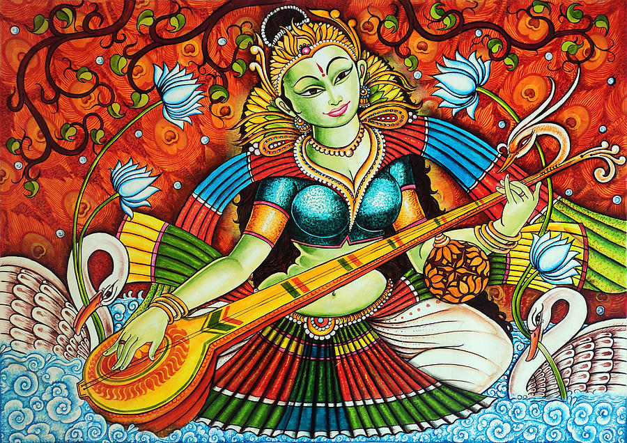 Saraswati The Goddess of Art Mural Painting 3 Painting by Asp Arts - Pixels