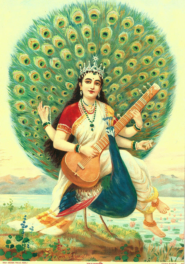 Raja Ravi Varma Painting - Saraswati Version    by Raja Ravi Varma