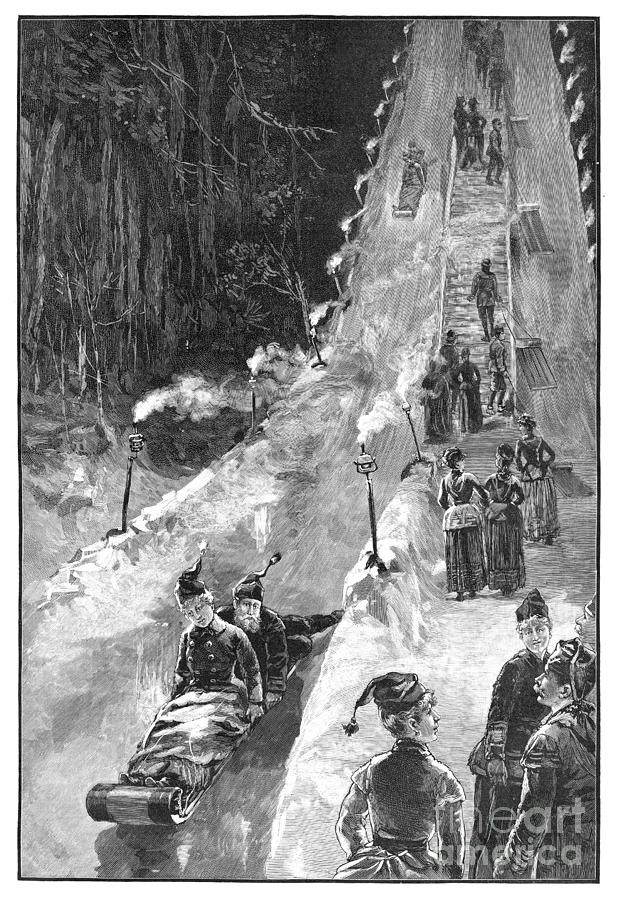 Saratoga Tobogganing Drawing by W P Snyder