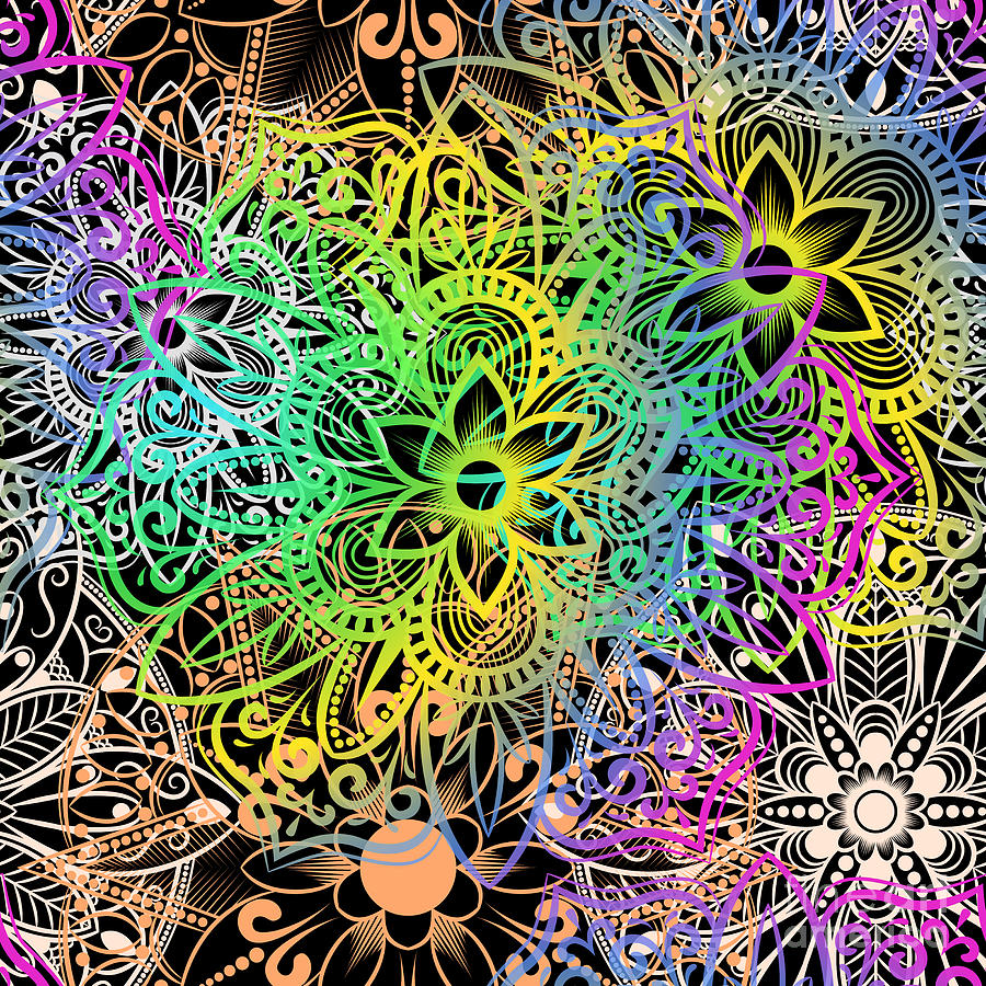 Saravan - Colorful Vibrant Rainbow Mandala Pattern Digital Art by Sambel Pedes