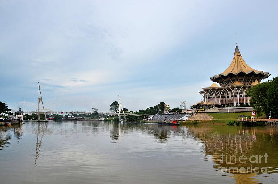Architecture Photograph - Sarawak state assembly parliament building with bridge across river Kuching East Malaysia by Imran Ahmed