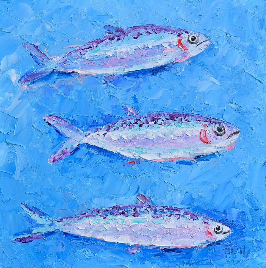 Sardine School - fish painting Painting by Jan Matson Sardine School - fish painting Painting by Jan Matson