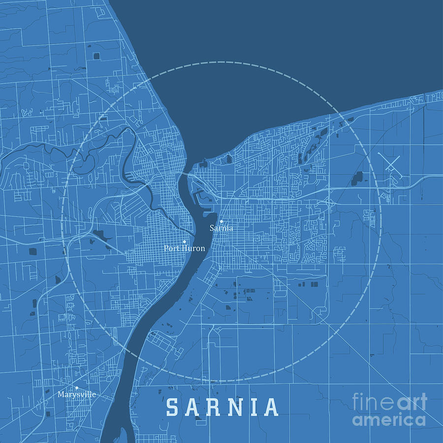 Sarnia ON City Vector Road Map Blue Text Digital Art by Frank Ramspott