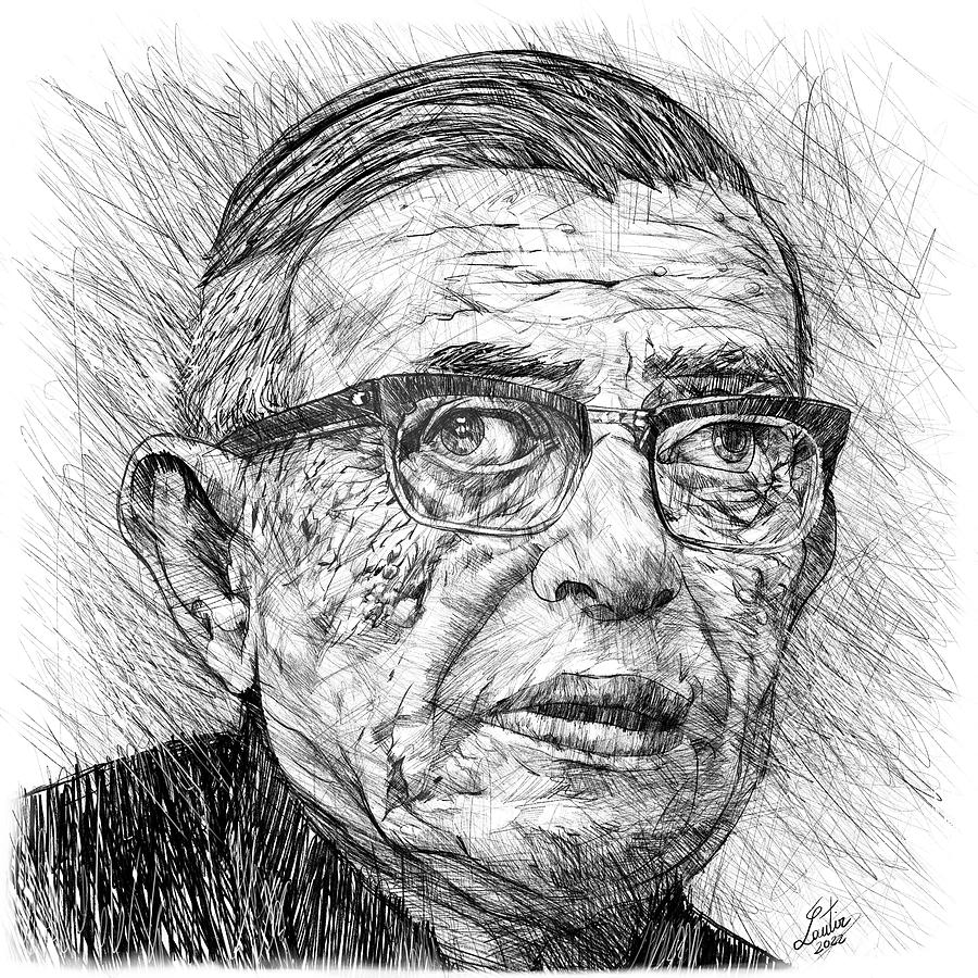 SARTRE pencil portrait .1 Drawing by Fabrizio Cassetta - Fine Art America