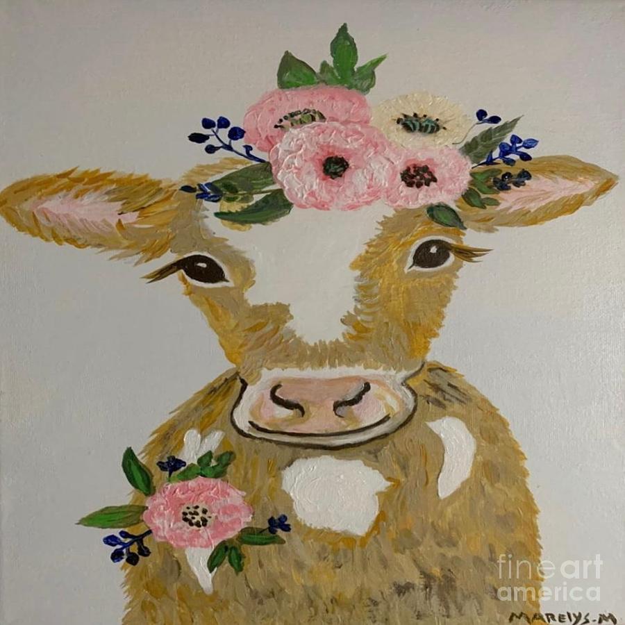 Flower Painting - Sassy cow by Marelys Medina