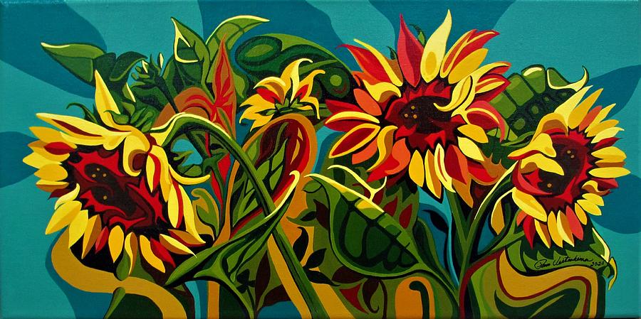 Sassy Sunflowers Painting by Pam Veitenheimer