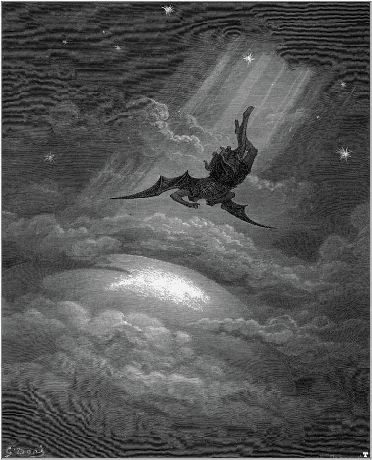 Landscape Painting - Satan Descends Upon Earth by Gustave Dore