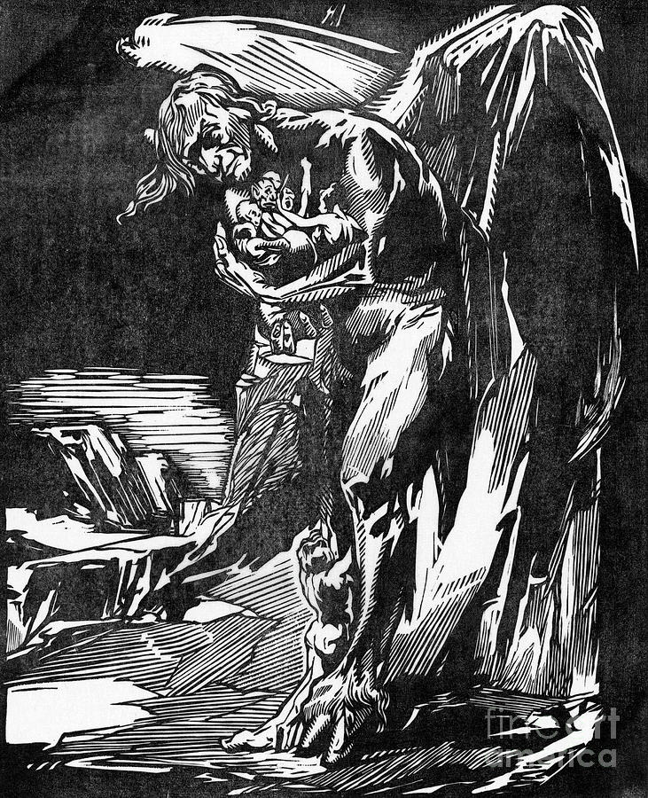 Satan with Figures in his Arms Drawing by Johannes Josephus Aarts