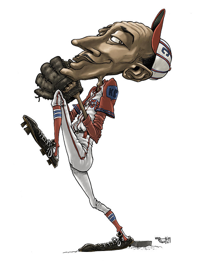 Satchel Paige, color Drawing by Mike Scott