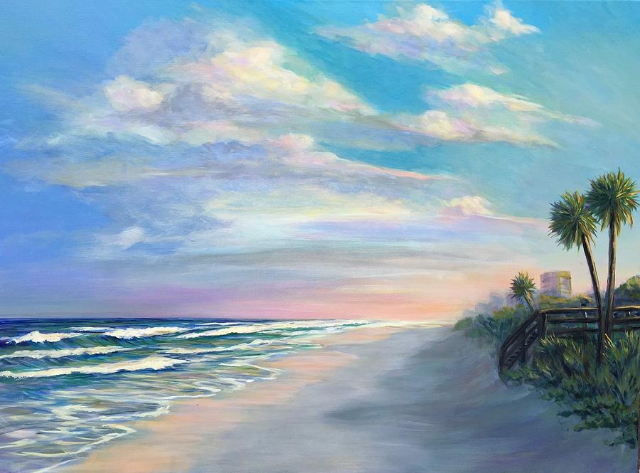 Satellit3e Beach 6 pm -2 Painting by Gretchen Ten Eyck Hunt