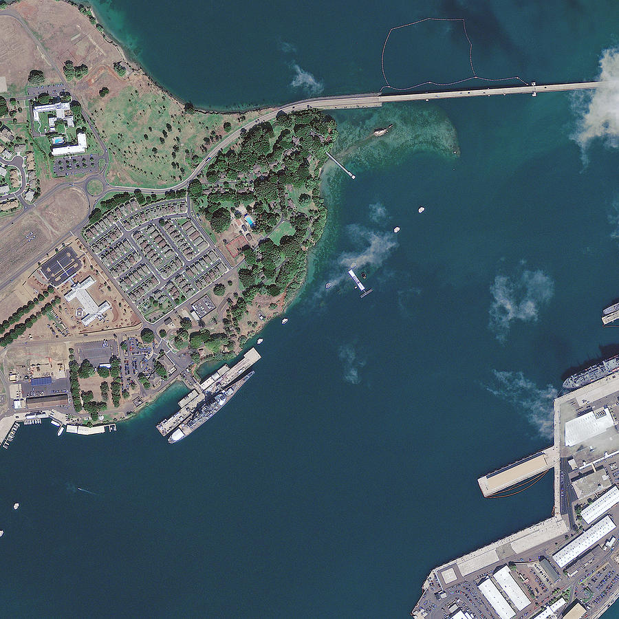 Satellite Image of Pearl Harbor, Oahu, Hawaii, United States Photograph by DigitalGlobe