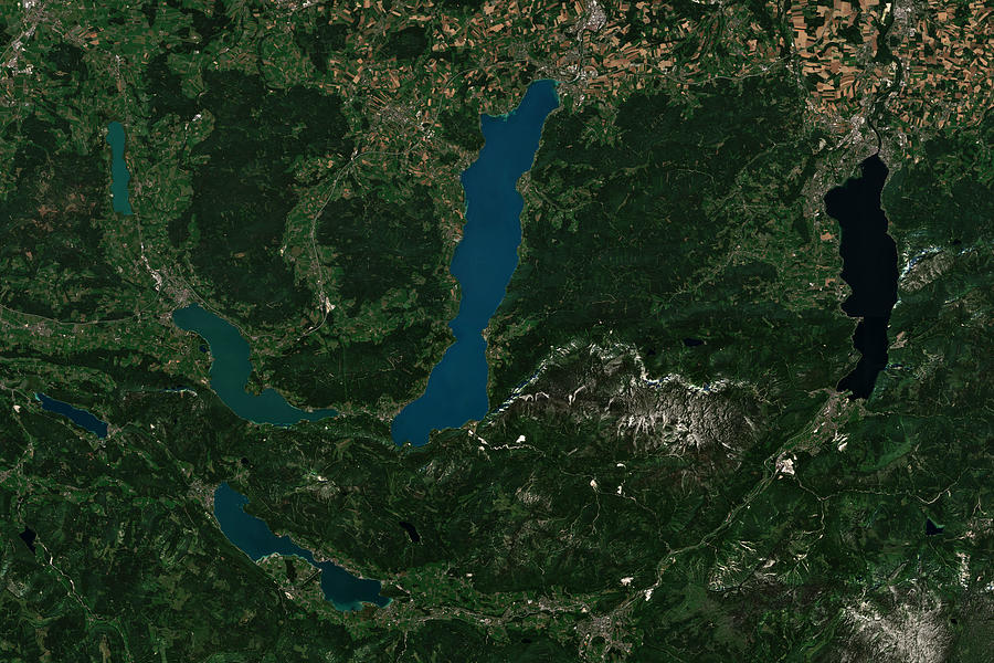 Satellite view of Lakes in Salzkammergut, Austria Digital Art by Lavit ...