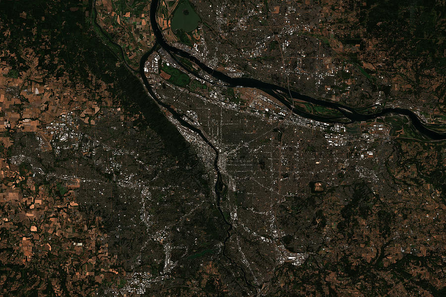 Satellite View Of Portland In Oregon Usa Digital Art By Lavit Fine