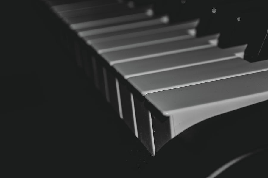 Black And White Photograph - Satin Black And White Portable Digital Piano Keys 2 by Jennifer Wallace
