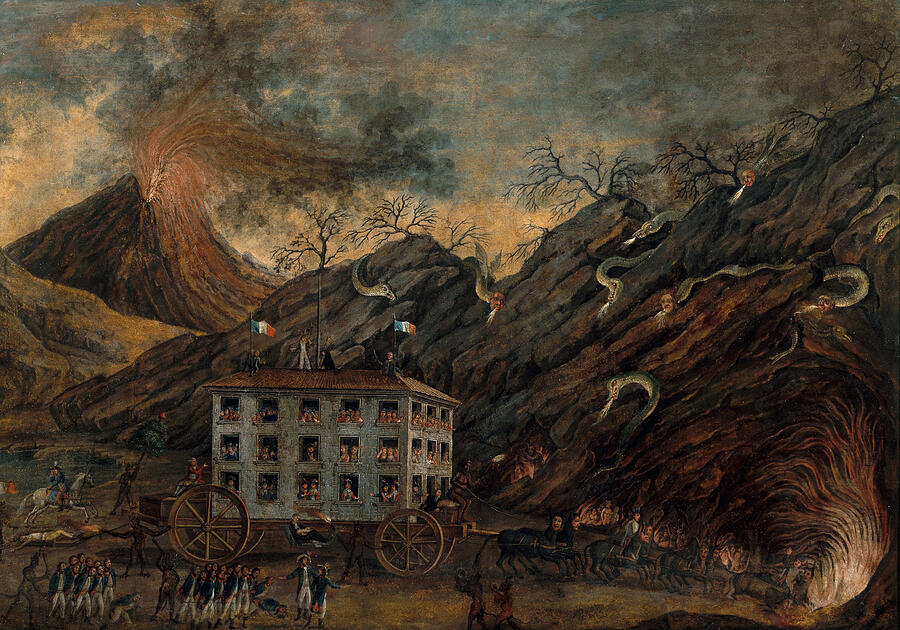 Satirical allegory representing a descent into hell Painting by