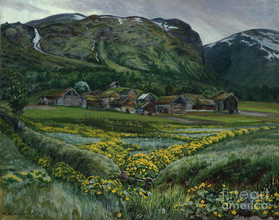 Saturday night and buttercups Painting by O Vaering by Nikolai Astrup