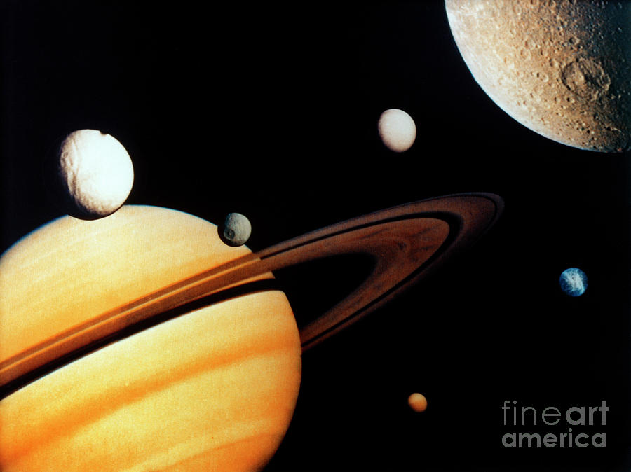 Saturn And Moons, 1981 Photograph by Granger