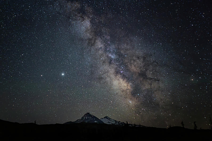 Saturn, Jupiter And The Milky Way Over The North And South Sisters Photograph