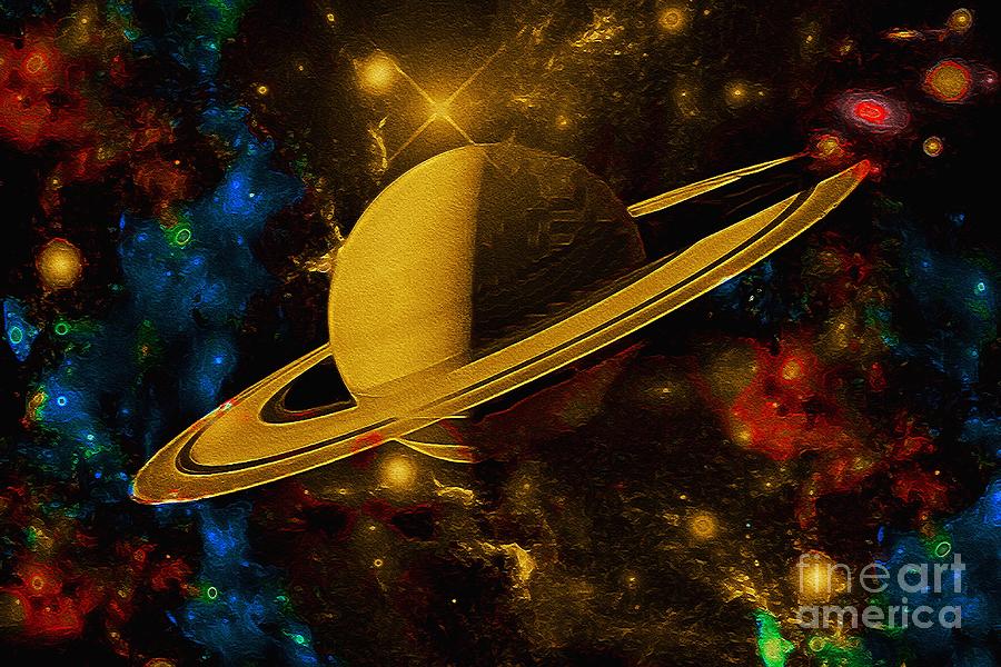 Saturn Planet and Night Sky Digital Artwork 01 Digital Art by Douglas ...