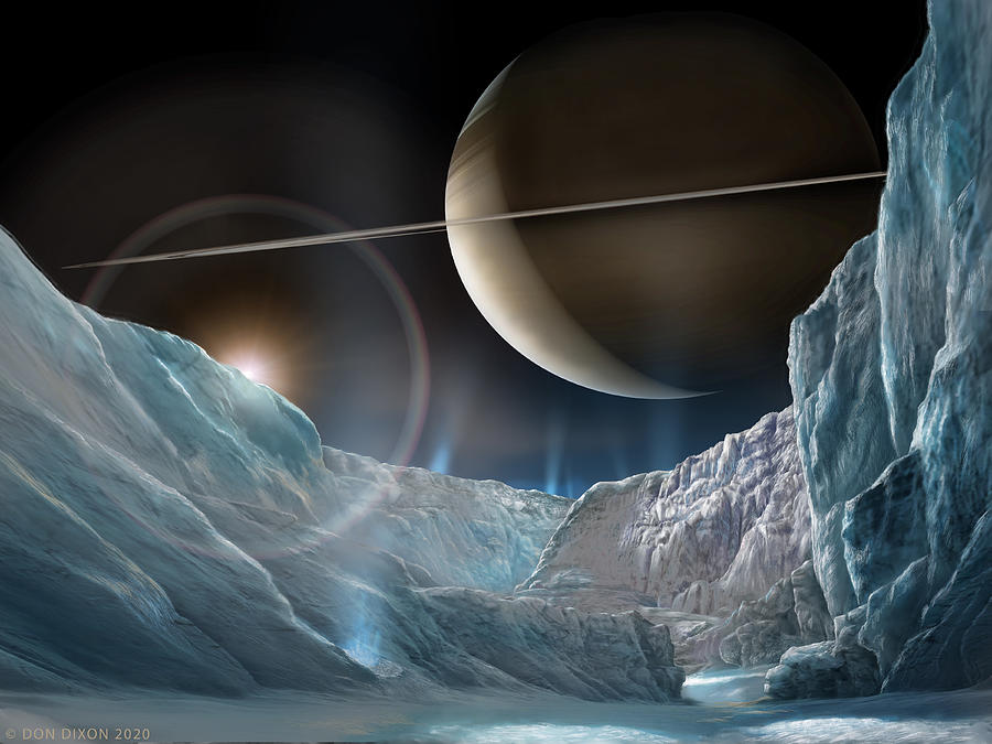 Saturn seen from Enceladus Painting by Don Dixon