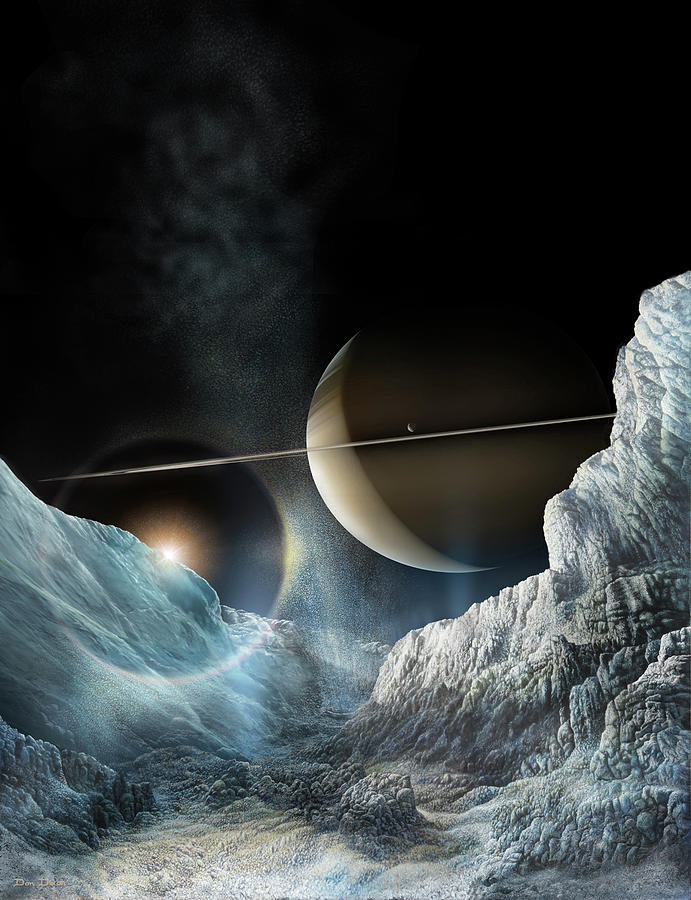 Saturn seen from Enceladus v2 Painting by Don Dixon