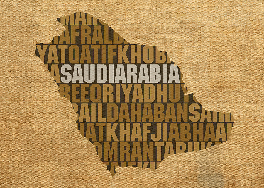 saudi-arabia-country-word-map-typography-on-distressed-canvas-mixed-media-by-design-turnpike