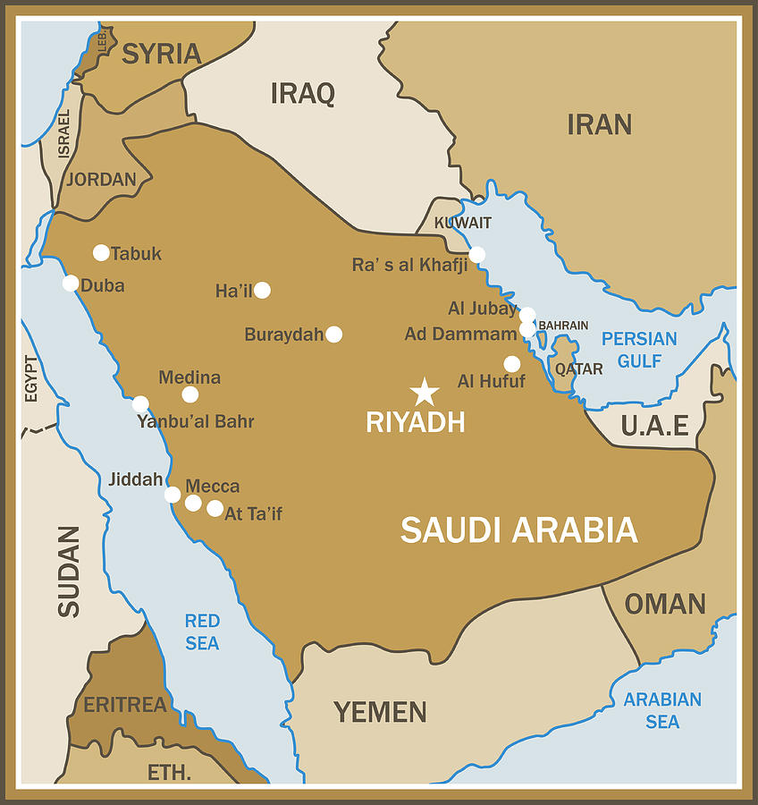 Saudi Arabia Map Drawing by CatLane