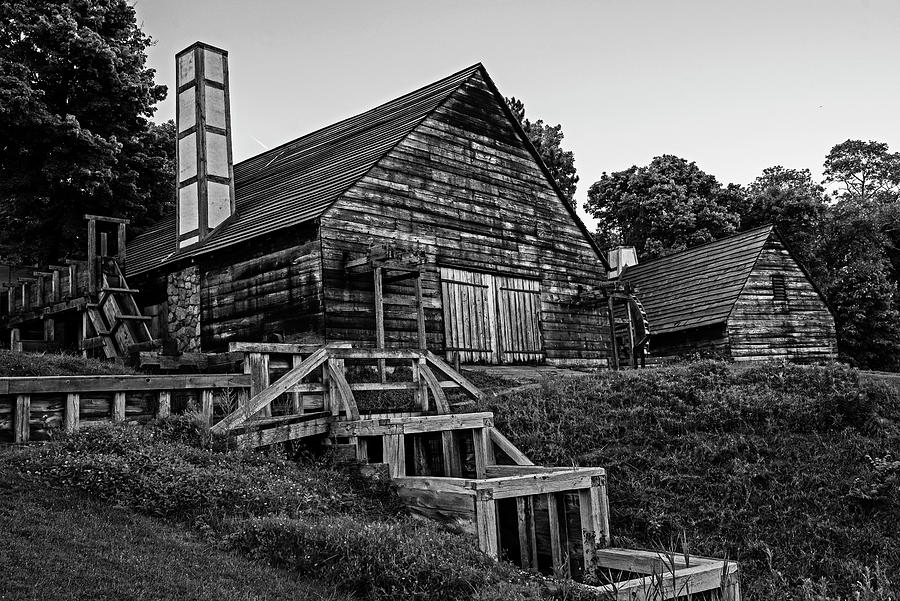 Saugus Iron Works National Park Saugus Massachusetts Mills wooden buildings Black and White Photograph by Toby McGuire