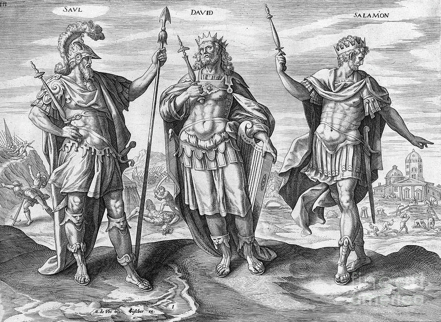 Saul, David, And Solomon Drawing by Maerten de Vos
