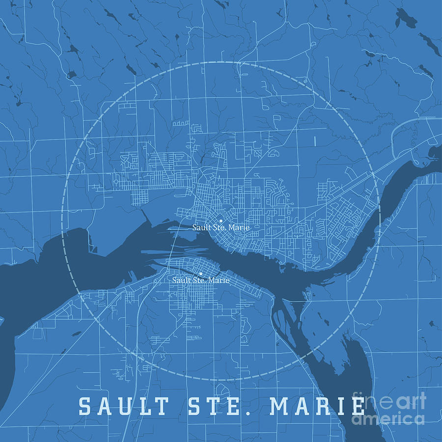 Map Digital Art - Sault Ste. Marie ON City Vector Road Map Blue Text by Frank Ramspott