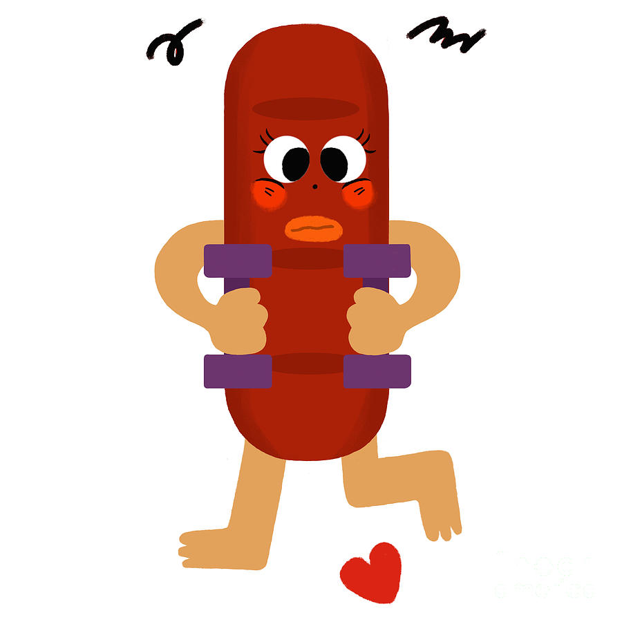 Sausages love dumbbell movement Drawing by Min Fen Zhu