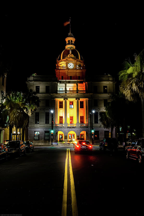 Savannah City Hall at night Photograph by Kenny Thomas