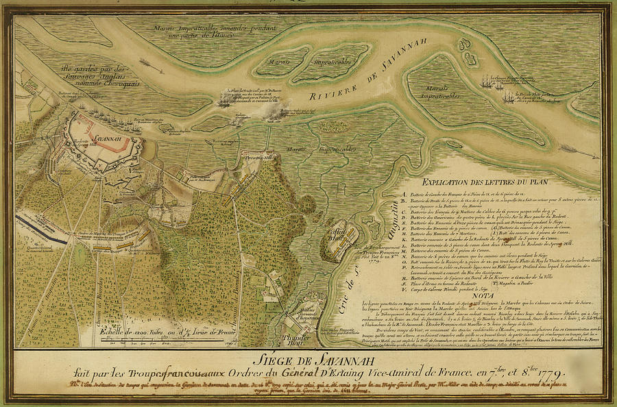 Map Drawing - Savannah Georgia 1779 by Vintage Military Maps