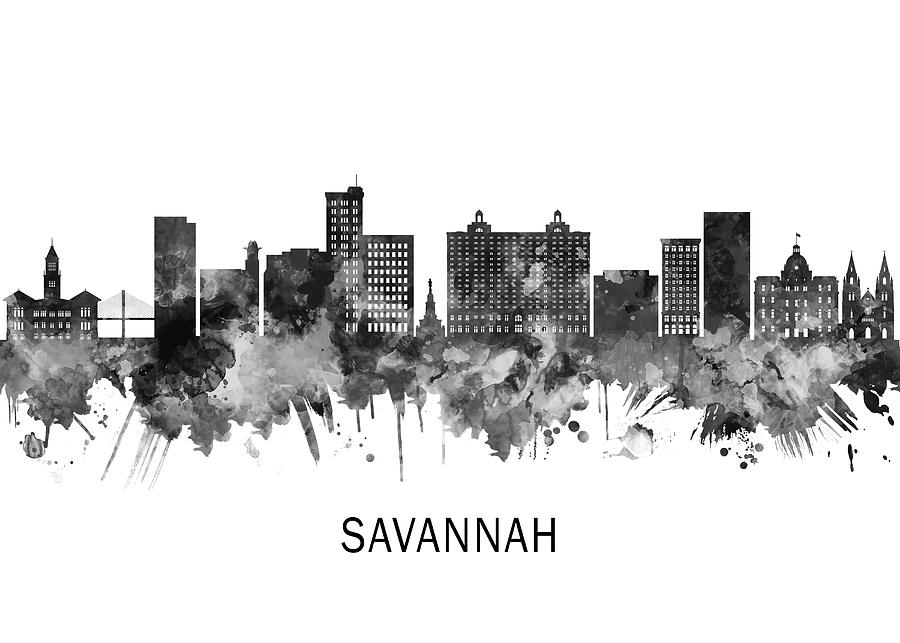 Savannah Georgia Skyline BW Mixed Media by NextWay Art - Fine Art America