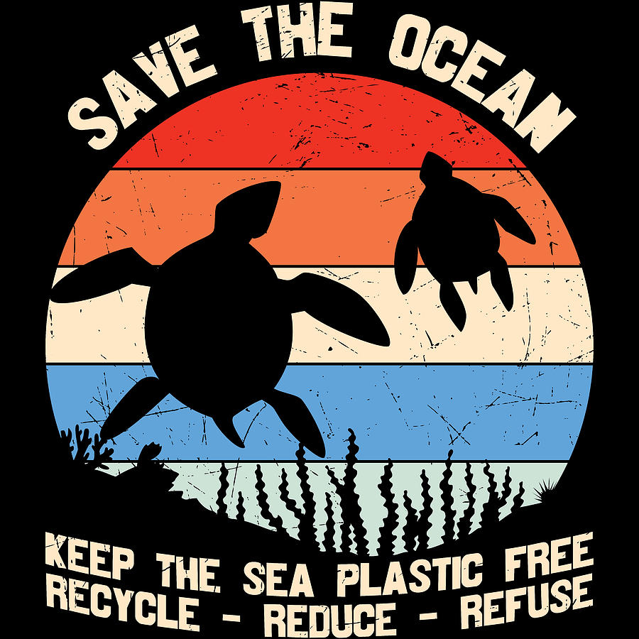 Save The Ocean Vintage Turtle Digital Art by Sweet Birdie Studio - Fine ...