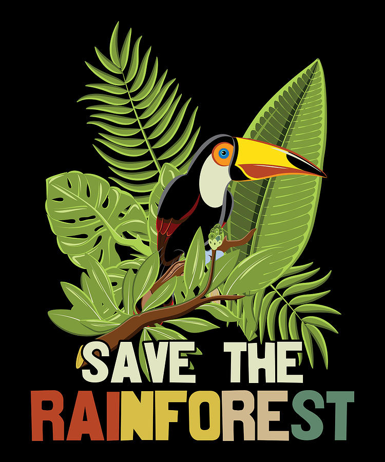 Save the rainforest with tucan and flower design Painting by Norman W ...