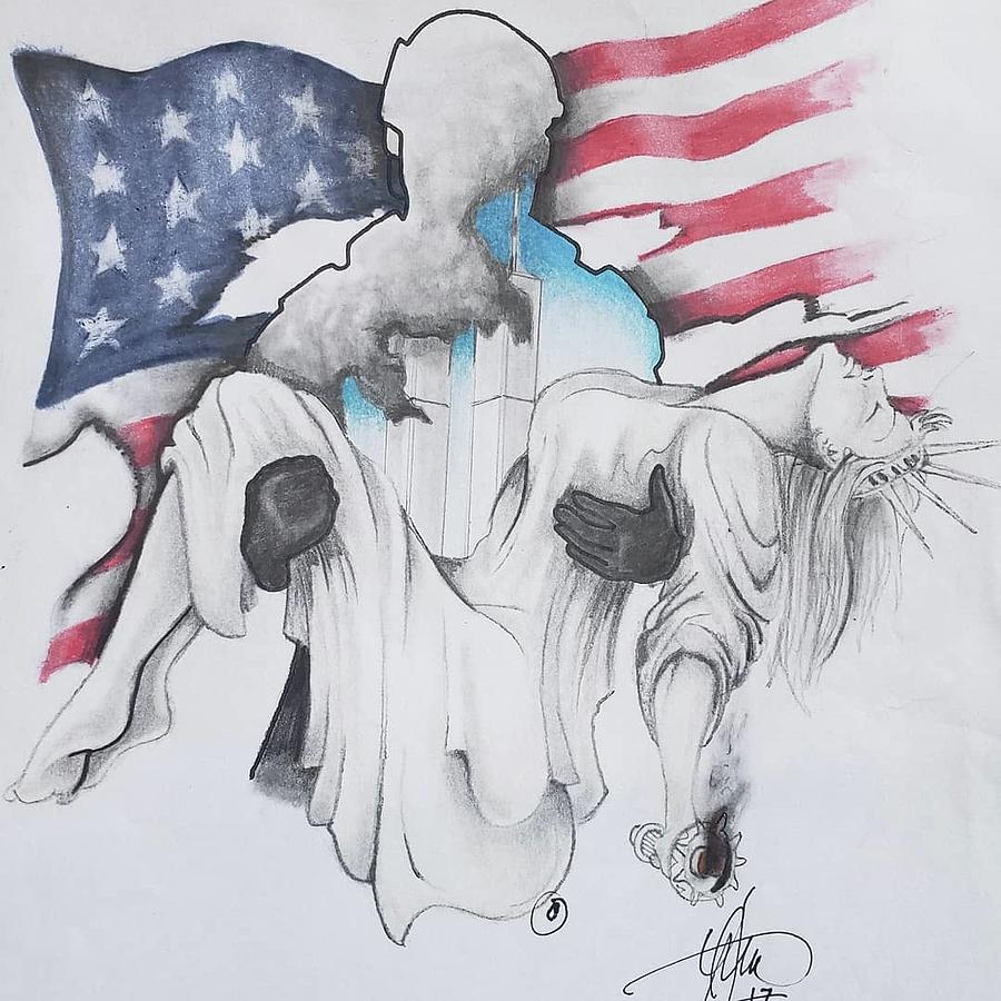 Usa Drawing - Saving Liberty 9/11/01 by Howard King