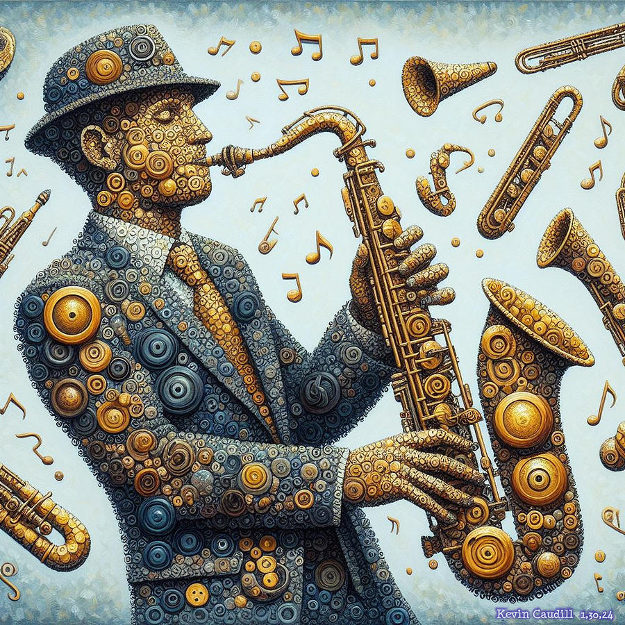 Abstract Digital Art - Sax man by Kevin Caudill