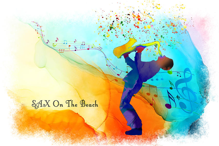 Sax On The Beach Painting by Miki De Goodaboom