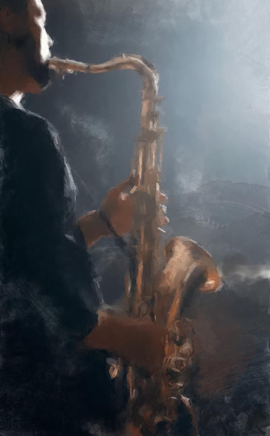Sax Player at Midnight Painting by Gary Arnold