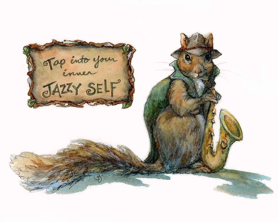 Squirrel Painting - Sax Squirrel-2 by PJ Jensen