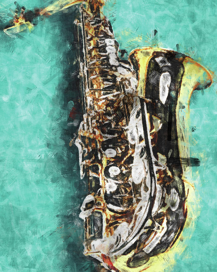 Saxophone On Turquoise by Flo Karp Saxophone On Turquoise by Flo Karp