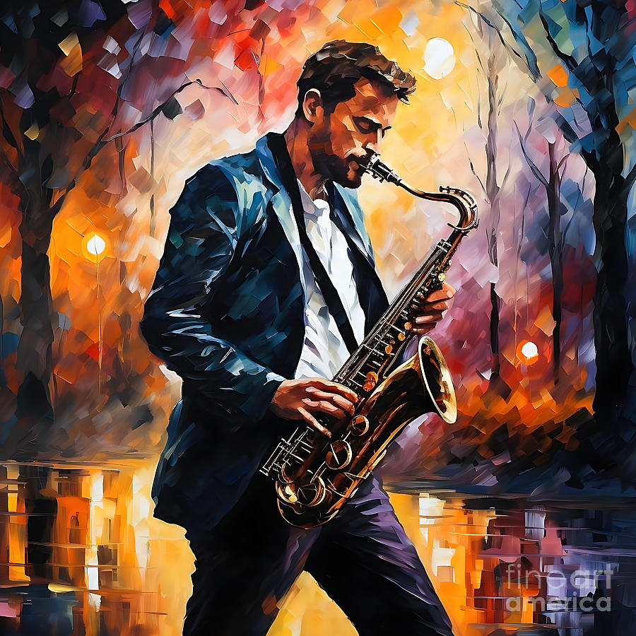 Music Painting - Saxophone Player  by Mark Ashkenazi