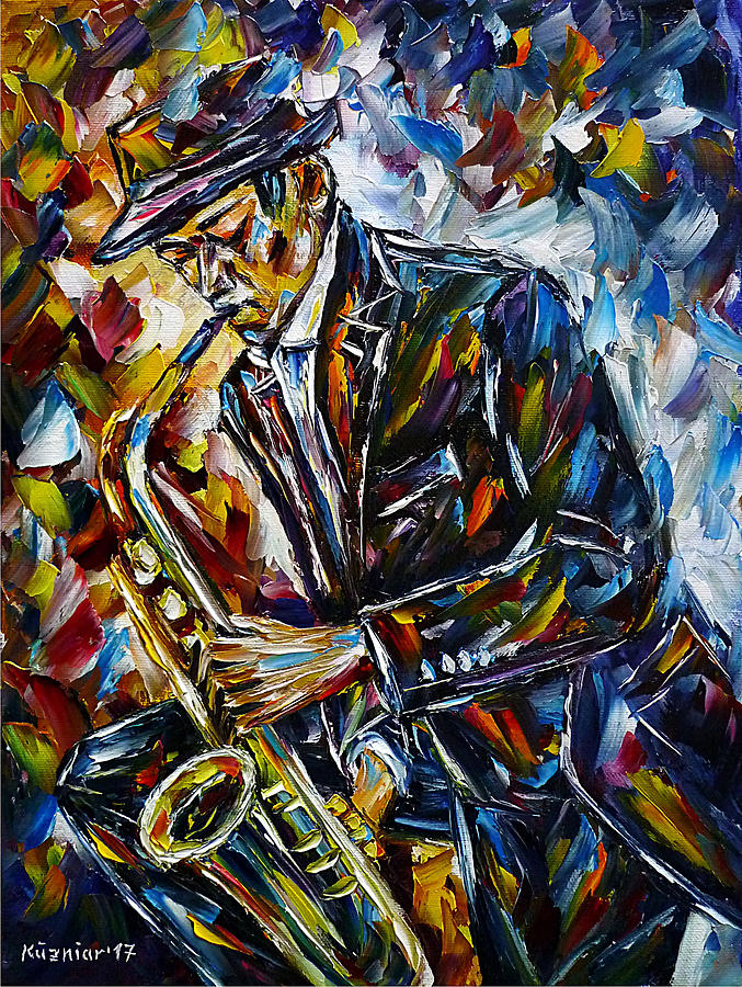 Saxophone Player Painting by Mirek Kuzniar