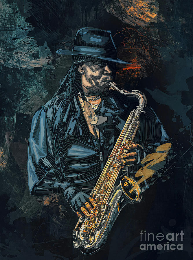 Saxophonist,  Digital Art by Andrzej Szczerski