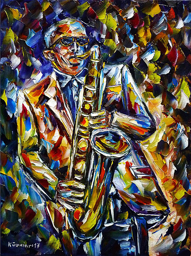 Saxophonist Painting by Mirek Kuzniar