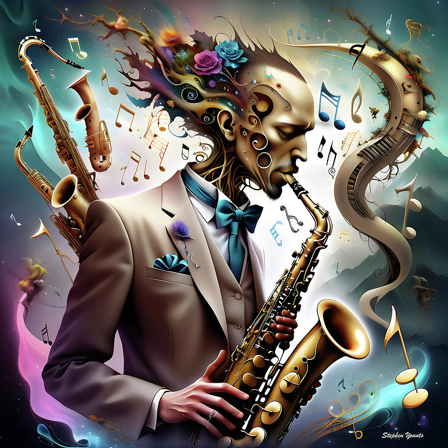 Saxophonist Digital Art by Stephen Younts