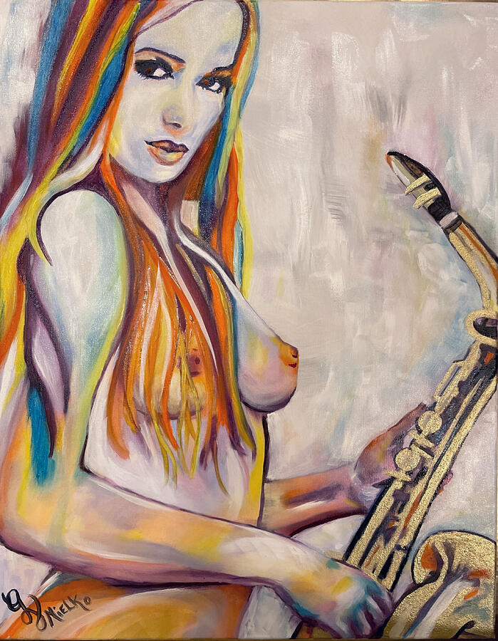 Saxxy Lady Painting by Gina Mielko