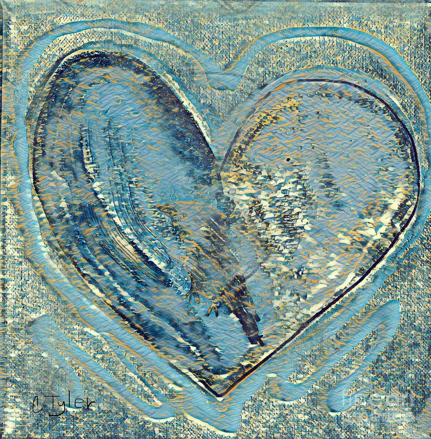 Saying I love you with a blue abstract Heart Mixed Media by Christine Tyler