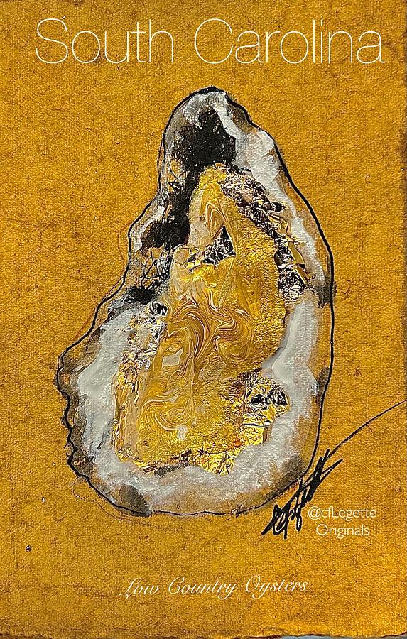 SC Oysters Gold  Mixed Media by C F Legette